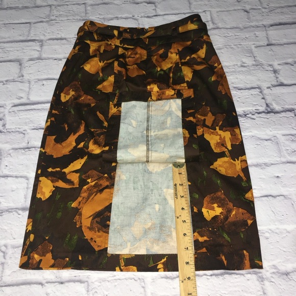 New York & Company Abtract Floral Brown Yellow Stretch Pencil Skirt - Women’s 2 - Picture 8 of 12